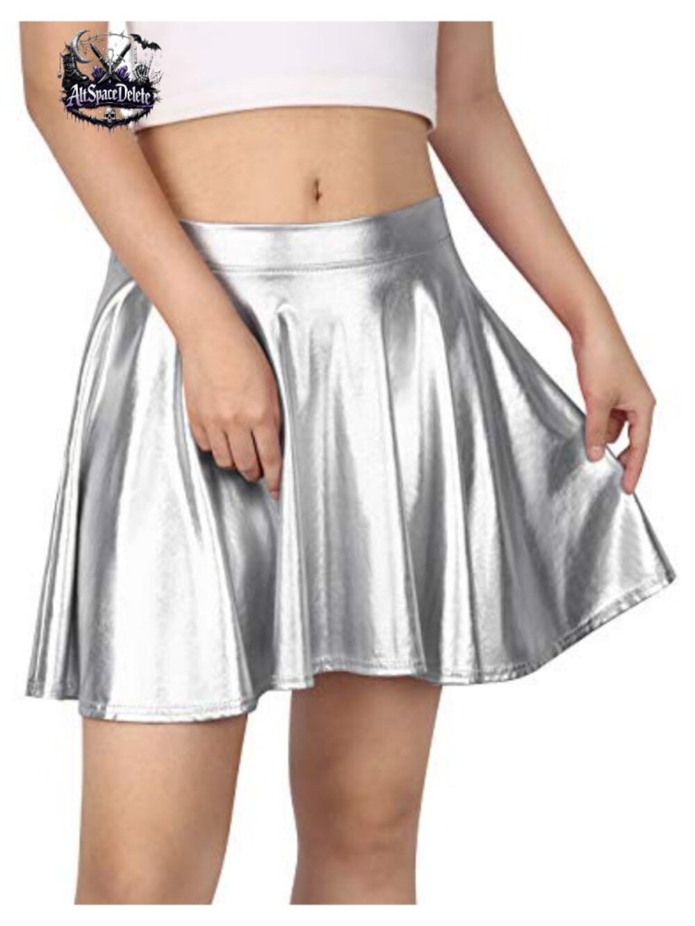 Metallic Pleated A-Line Skater Mini Skirt High Waist Flowy Party